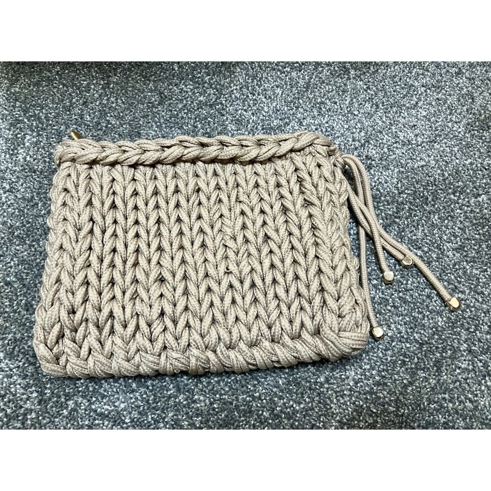 Sondra Roberts Square Brown Tan Braided Clutch Bag Purse